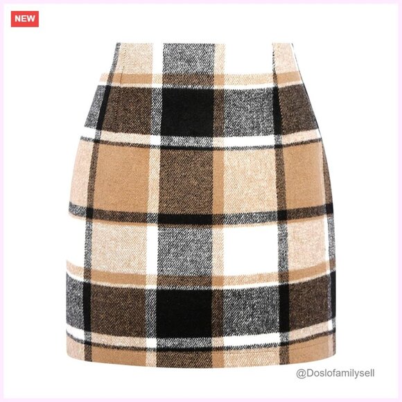Dresses & Skirts - High Waist Wool Plaid Mini Skirt Bodycon Pencil Fit Casual Slim